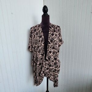 LOFT Wlmens Floral Kimono Top Boho Beach Shirt Open Front Blush Pink Black XS/ S
